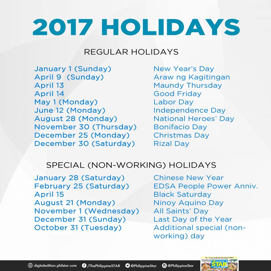 Holidays for 2017 signed by Holidays for 2017 signed by
